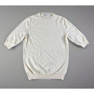 Nina Richie Cream Frayed Hem Cashmere Pullover Shirt Sleeve Sweater Women’s Med